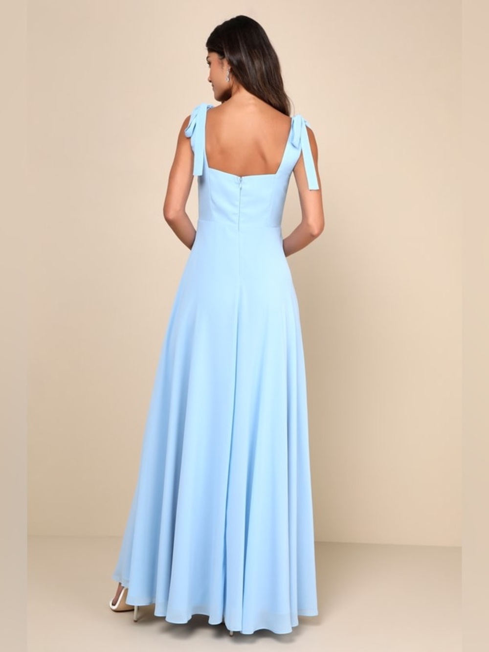 Light Blue Tie-Strap Maxi Dress with Side Slit - Picture 3 of 10